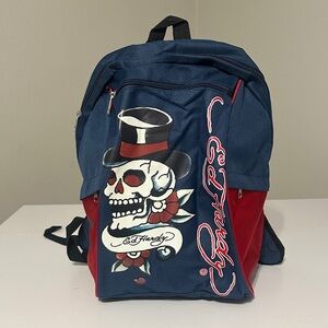 Ed Hardy Blue and Red Skull Backpack